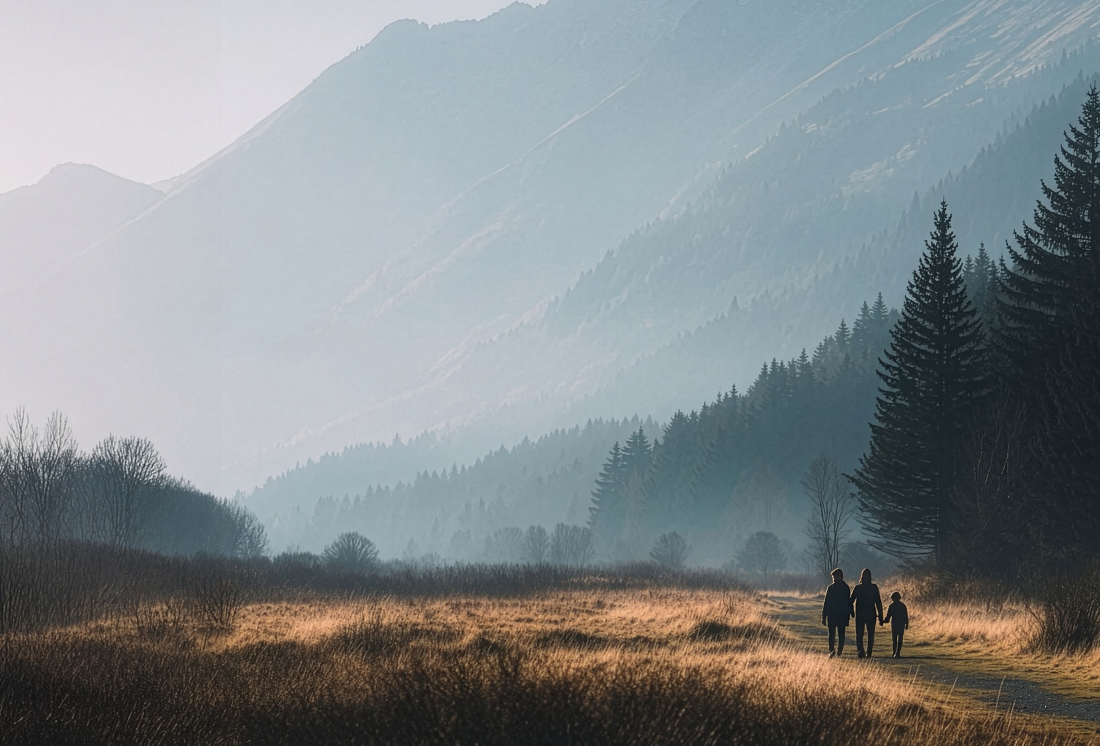 Family hiking in nature