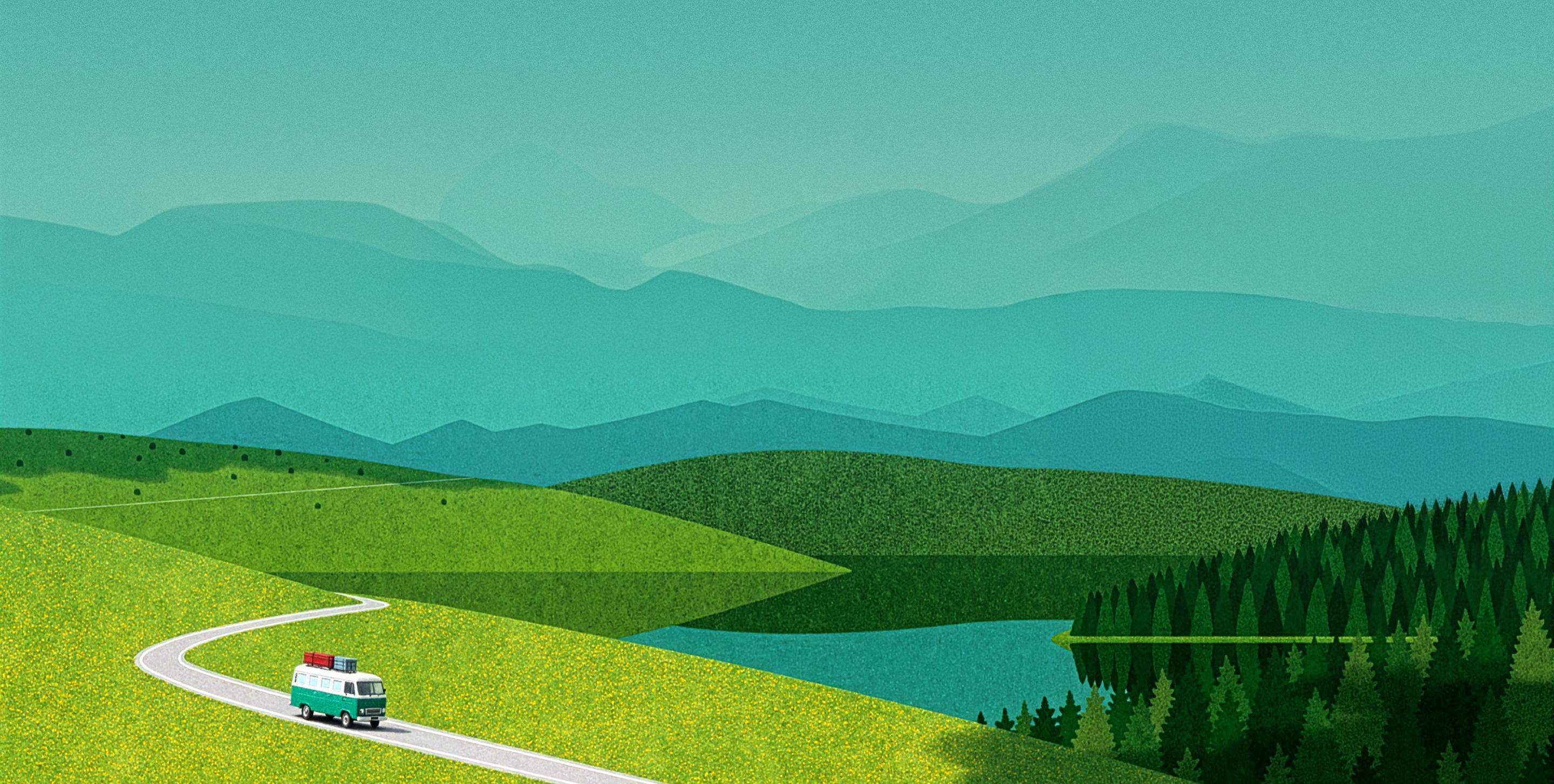 Illustrated family on a road trip adventure